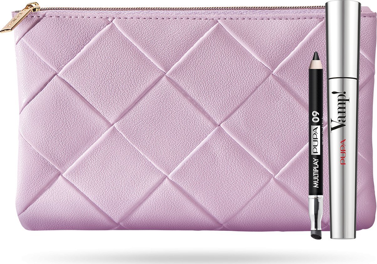 Pupa Set Pupa: Multiplay, Double-Ended, Eyeshadow & Kajal Eyeliner 2-In-1, 09, Deep Black, 1.2 g + Vamp!, Paraben-Free, Extra Volume, Mascara, 100, Bl