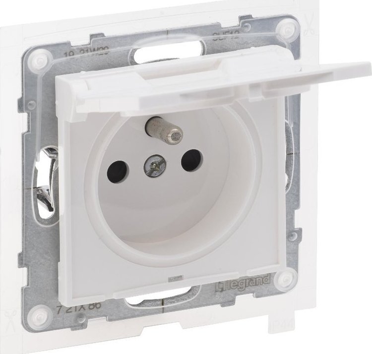 Legrand SUNO - Gniazdo 2P+Z IP44 - 16 A - 250 V~ - zaciski automatyczne - z przesłoną, Biały - Legrand 721186 himp