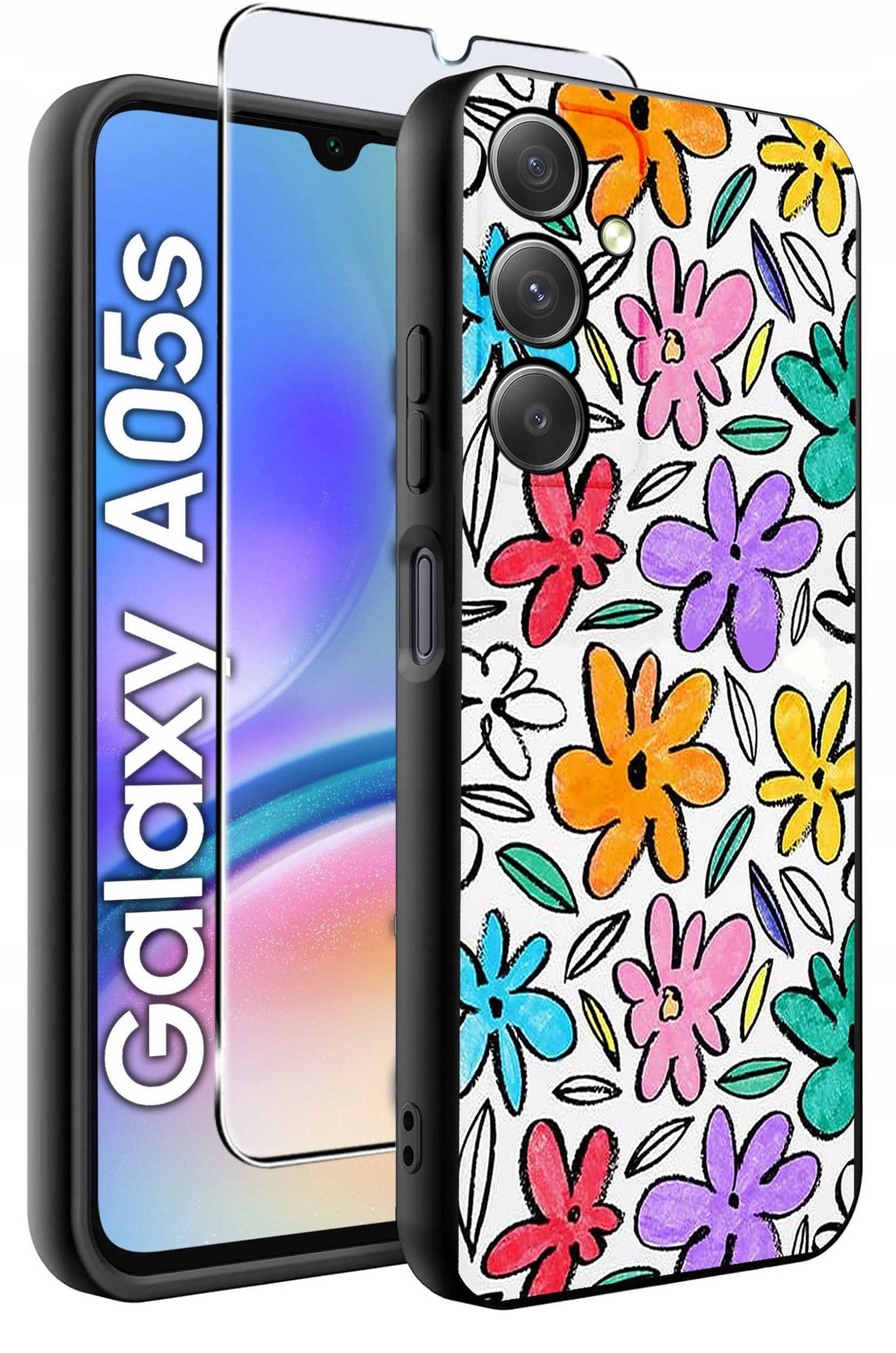 ETUI do Samsung A05s WZORY | SILIKONOWE MATT CASE + SZKŁO 9H