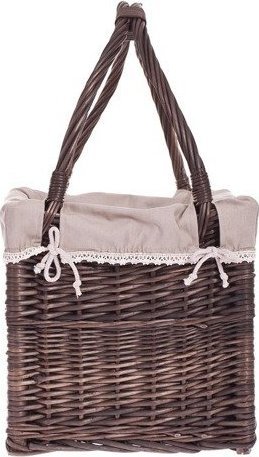 WickerPL Wiklinowy Prostokątny Kosz z Pałąkiem Beżowe Obszycie 40x30 H30/50 cm