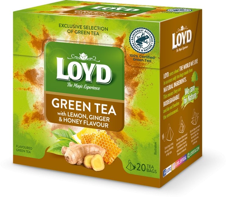 Loyd Herbata zielona Green Tea - Lemon & Ginger & Honey 20 piramidek