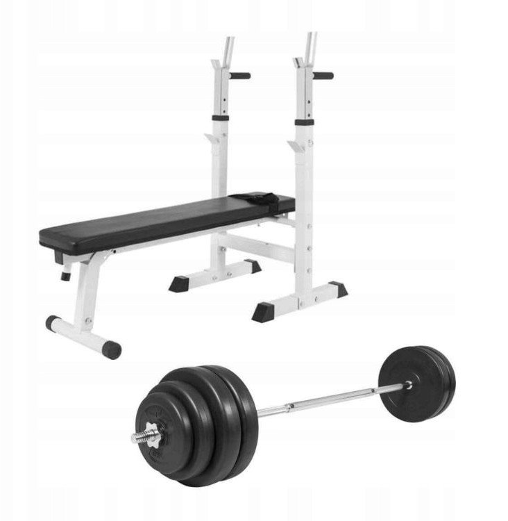 Ławka do wyciskania 3w1 biała + sztanga winylowa regulowana (zestaw 130 kg 30mm)