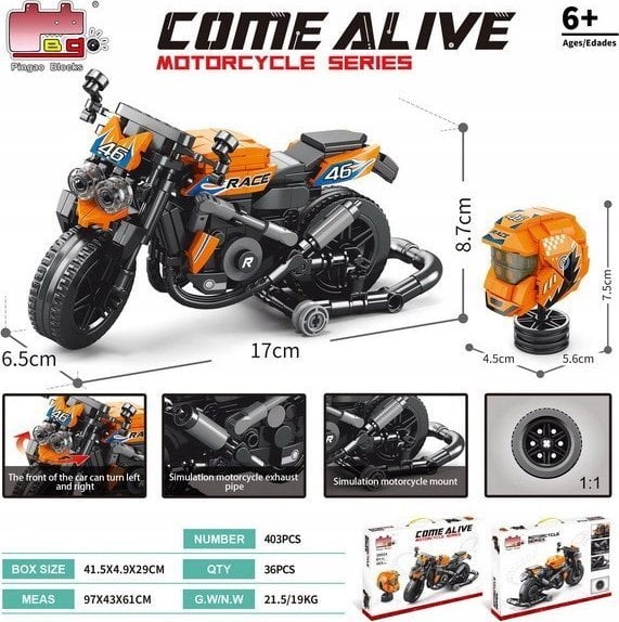 Ramiz Zestaw Klocków Motocykl Pomarańczowy 403el.
