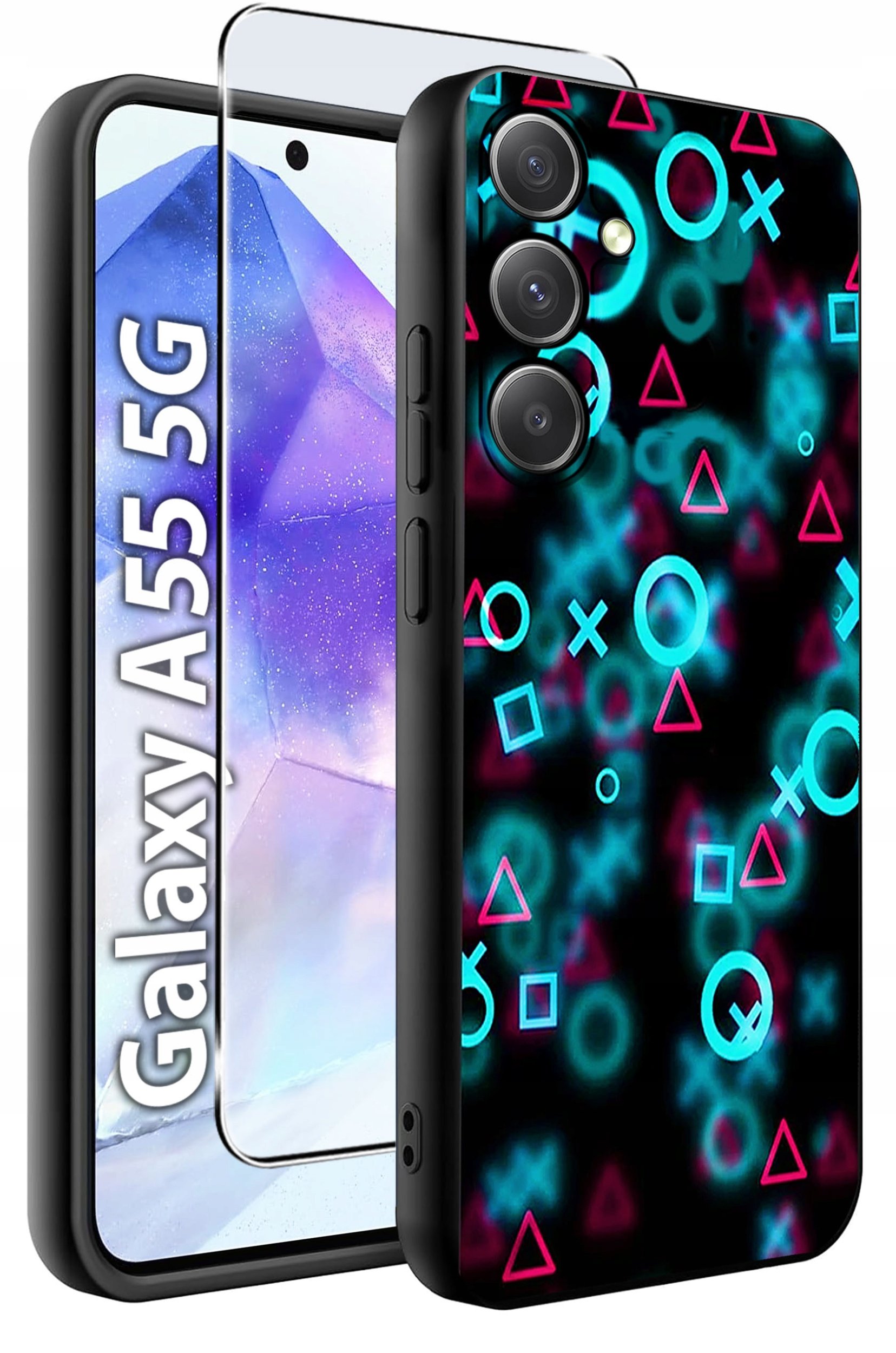 ETUI do Samsung A55 5G WZORY | SILIKONOWE MATT CASE + SZKŁO HARTOWANE 9H