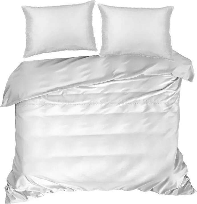 Eurofirany Pościel z satyny bawełnianej z ozdobnym obszyciem LINDA 220X200 70X80X2 biała