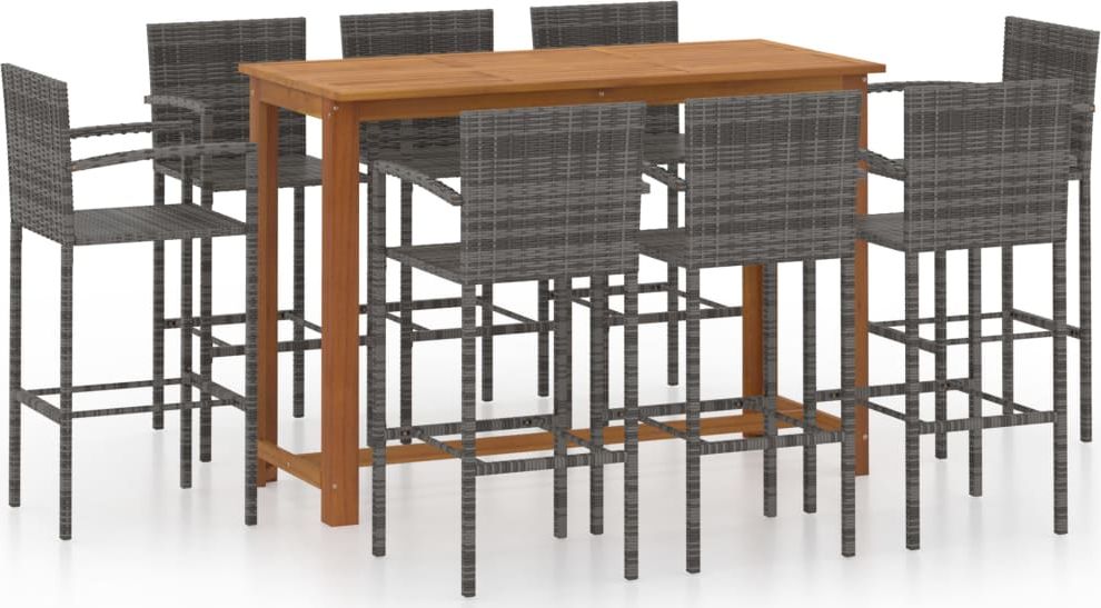 vidaXL 9-cz. zestaw mebli barowych do ogrodu, szary