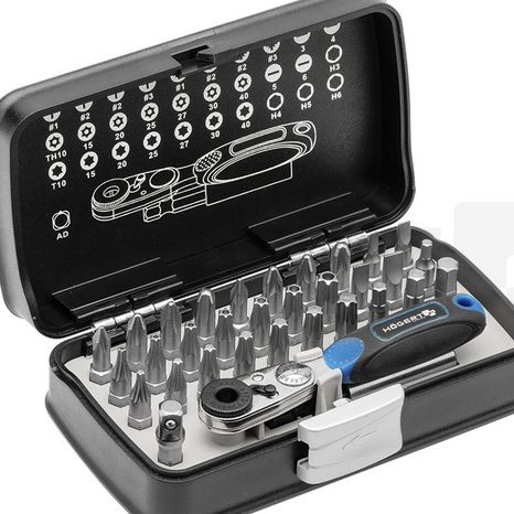 Högert Technik Zestaw końcówek wkrętakowych 1/4" stal S2 z grzechodką 33 elementy (HT1R460)