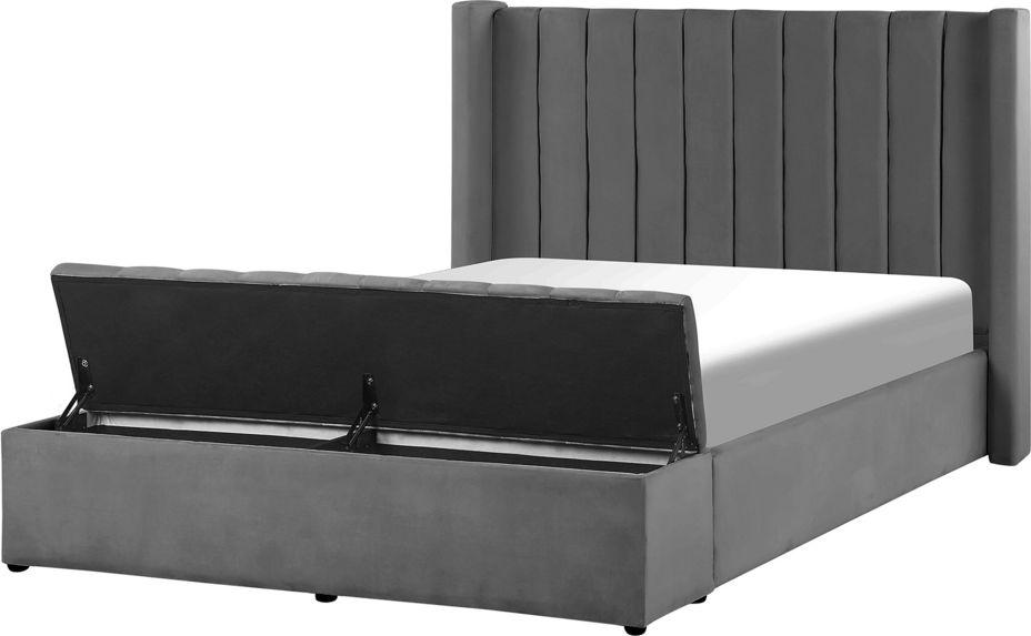 Beliani Łóżko welurowe z ławką 140 x 200 cm szare NOYERS