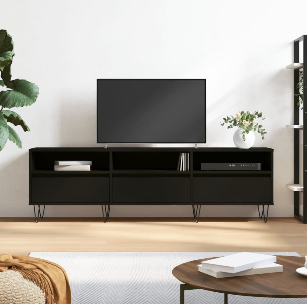 vidaXL Szafka pod TV, czarna, 150x30x44,5 cm, materiał drewnopochodny