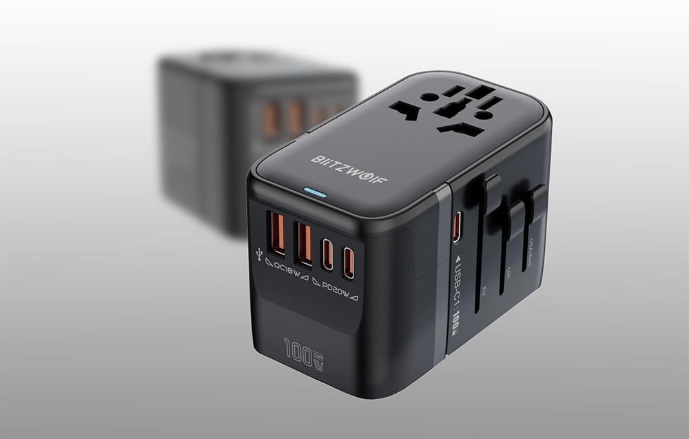 Adapter podróżny 5w1 Blitzwolf BW-TA2 2xUSB-A QC, 2xUSB-C PD, USB-C GaN 100W
