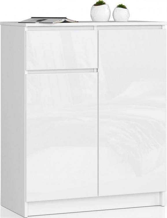 Fabryka Mebli Akord KOMODA K 80 cm 2 DRZWI 1 SZUFLADA BIAŁA / BIAŁY POŁYSK