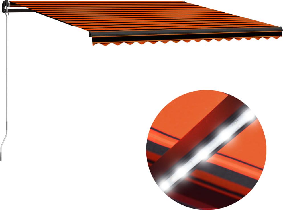 vidaXL Ręcznie zwijana markiza z LED, 450x300 cm, pomarańczowo-brązowa