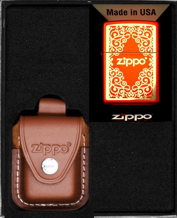 Zestaw ZIPPO Zapalniczka METALIC RED ORNAMENTAL LASERED Prezentowy No2