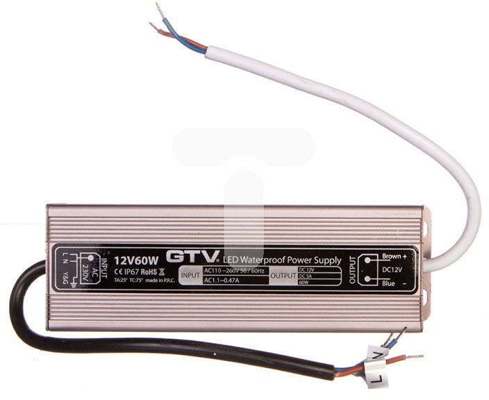 GTV Zasilacz LED wodoodporny 60W IP67 DC 12V (LD-WZA60W-NW)