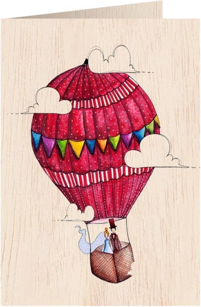 Cozywood Karnet drewniany C6 + koperta Ślub balon