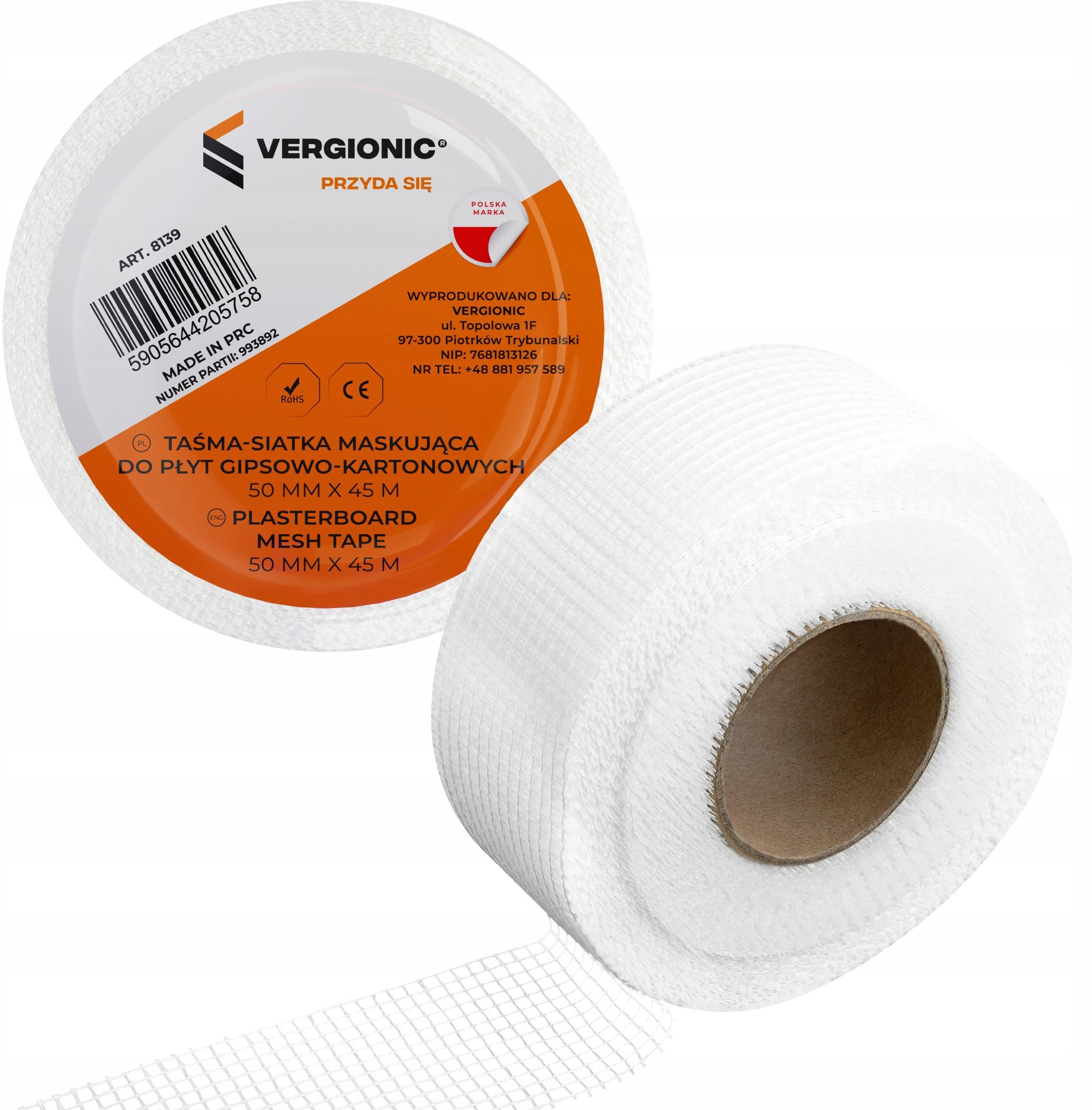 Taśma-siatka maskująca do płyt gipsowo-kartonowych 50 mm 45m VERGIONIC