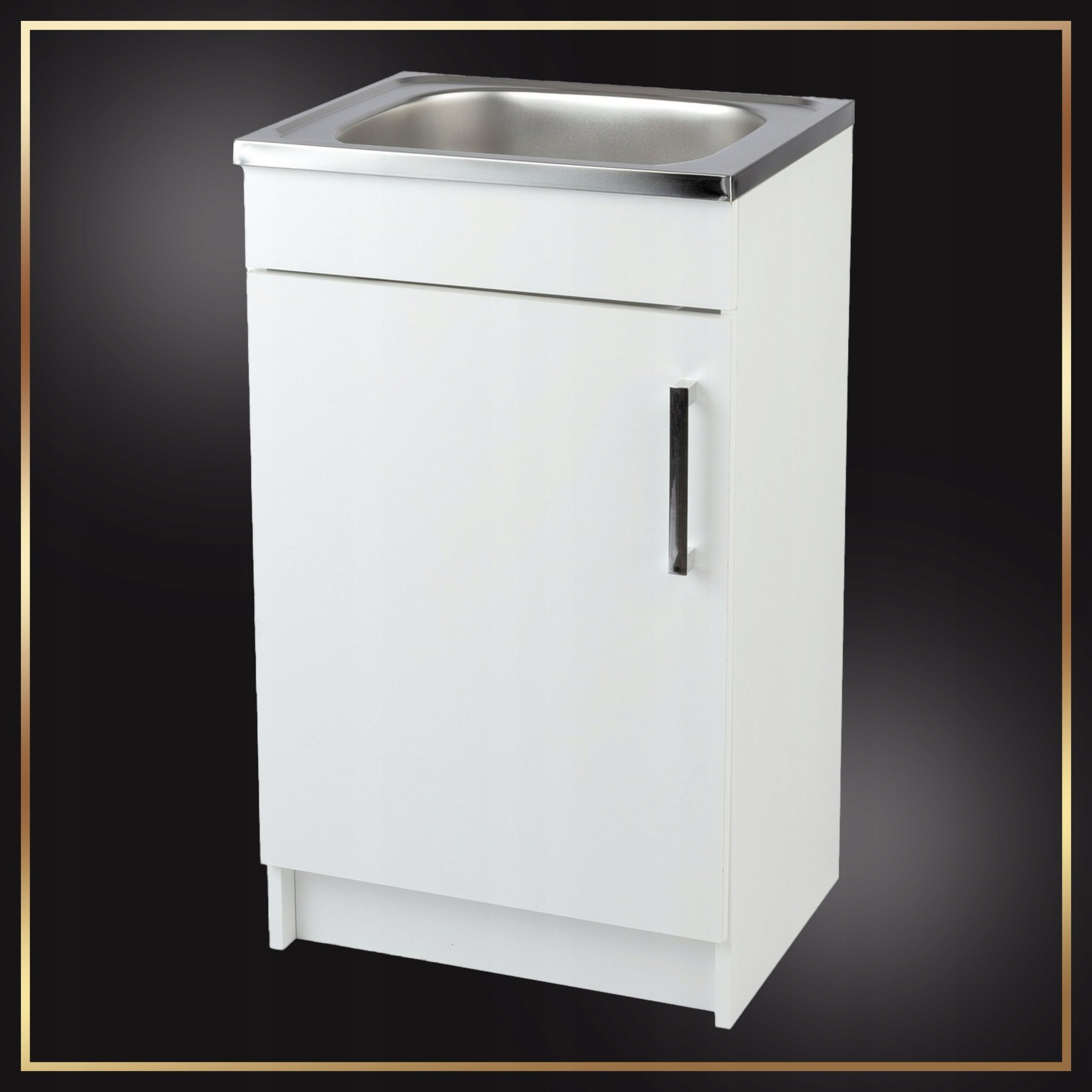 Szafka Kuchenna Biała + Zlewozmywak 50 x 40 + Bateria Beż Obrotowa + Syfon