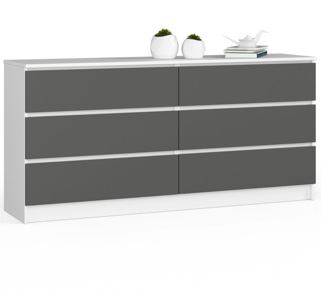Fabryka Mebli Akord Komoda do salonu K 160 cm 6 szuflad - biała-grafit szary