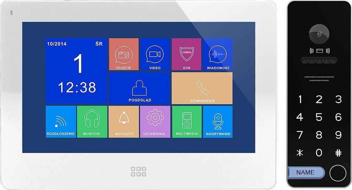 Orno Zestaw wideodomofonowy, bezsłuchawkowy kolor, LCD 7", dotykowy, menu OSD, pamięć, gniazdo na kartę SD, DVR, sterowanie bramą, z szyfratorem i RFI