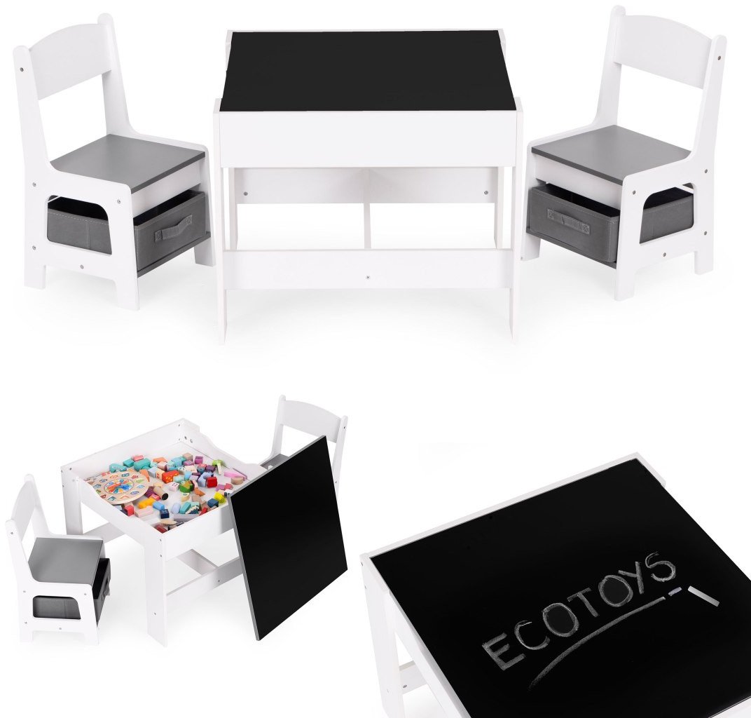 Zestaw mebli dla dzieci stolik + 2 krzesła tablica kredowa ECOTOYS