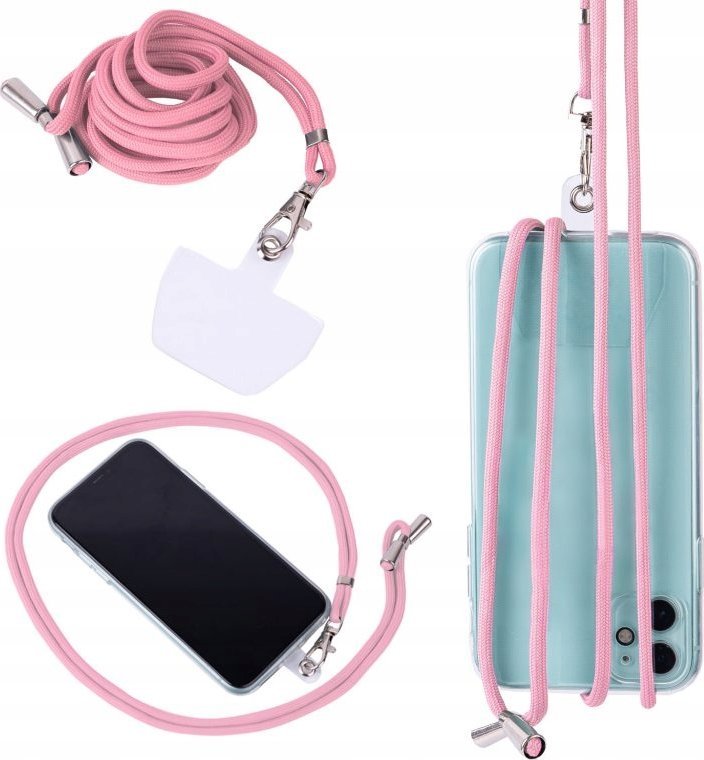 Hello Case UNIWERSALNA TASIEMKA SMYCZKA NA SZYJĘ DO TELEFONU SZNUREK RÓŻOWY 150 CM