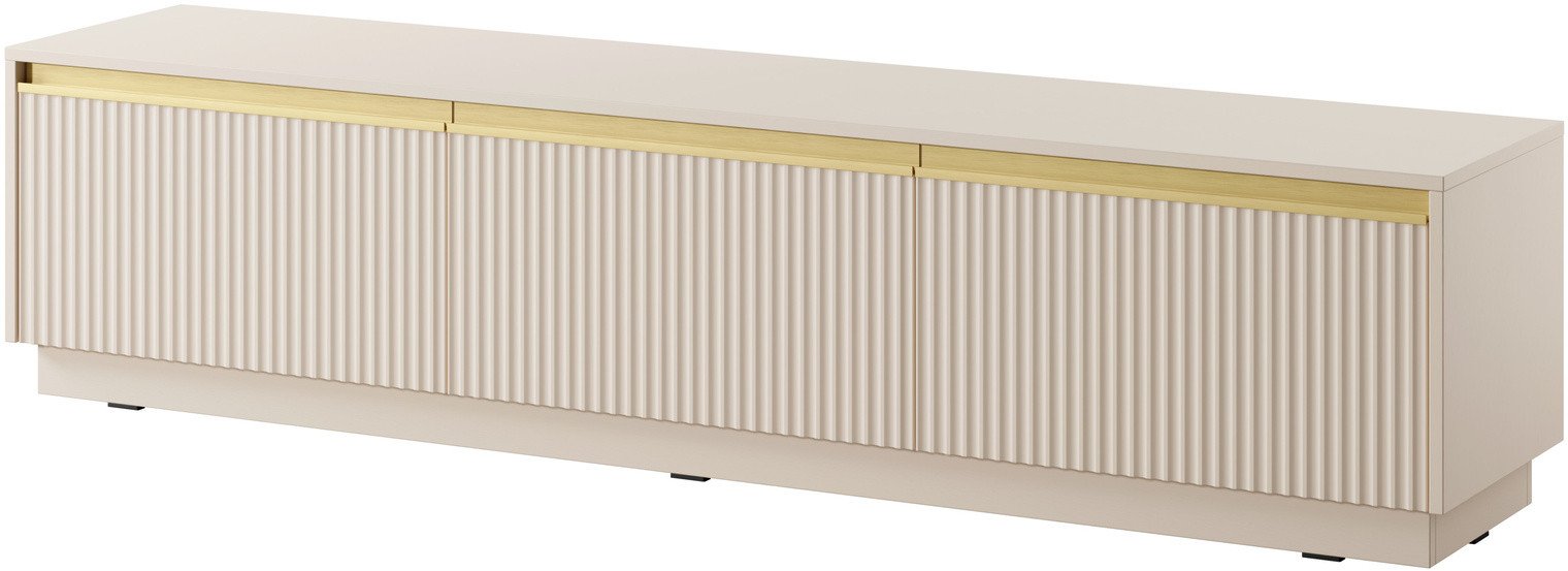 Szafka RTV Loren 180cm w kolorze cashmere trzydrzwiowa z ryflowanymi frontami