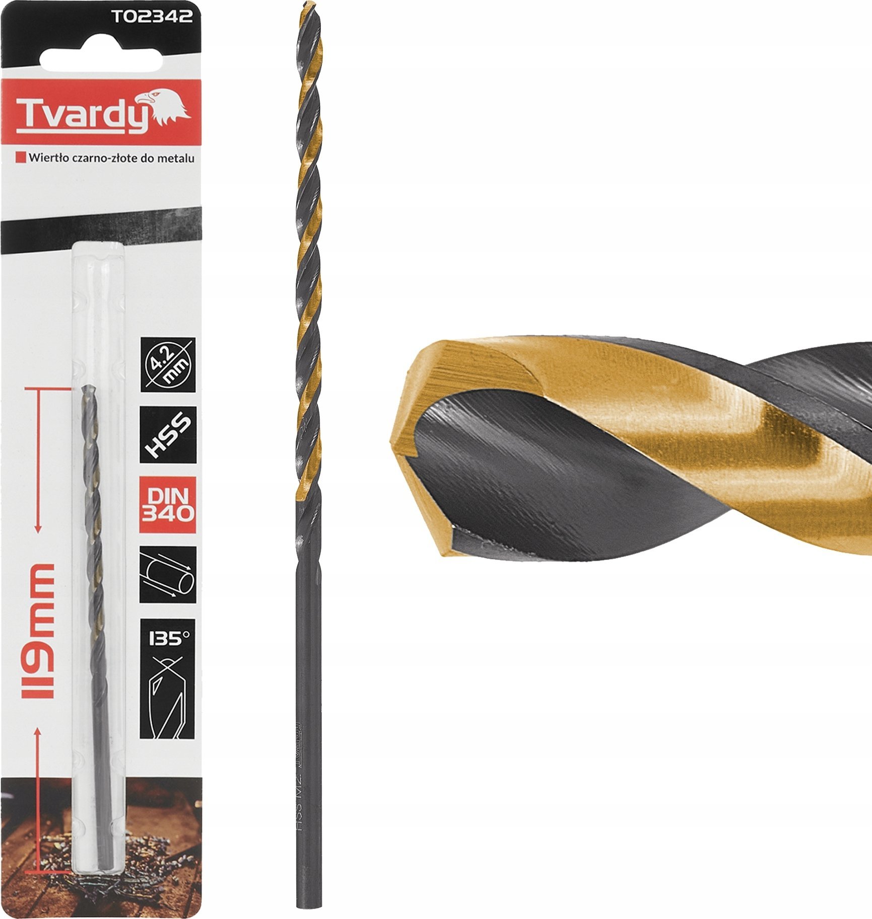 Wiertło Tvardy Wiertło czarno-złote do metalu przedłużane HSS M2 4.2mm (1/100/400)