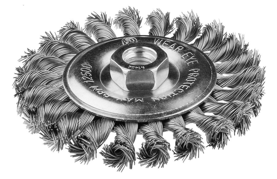 Szczotka druciana tarczowa 115 mm, drut skręcony, INOX, M14