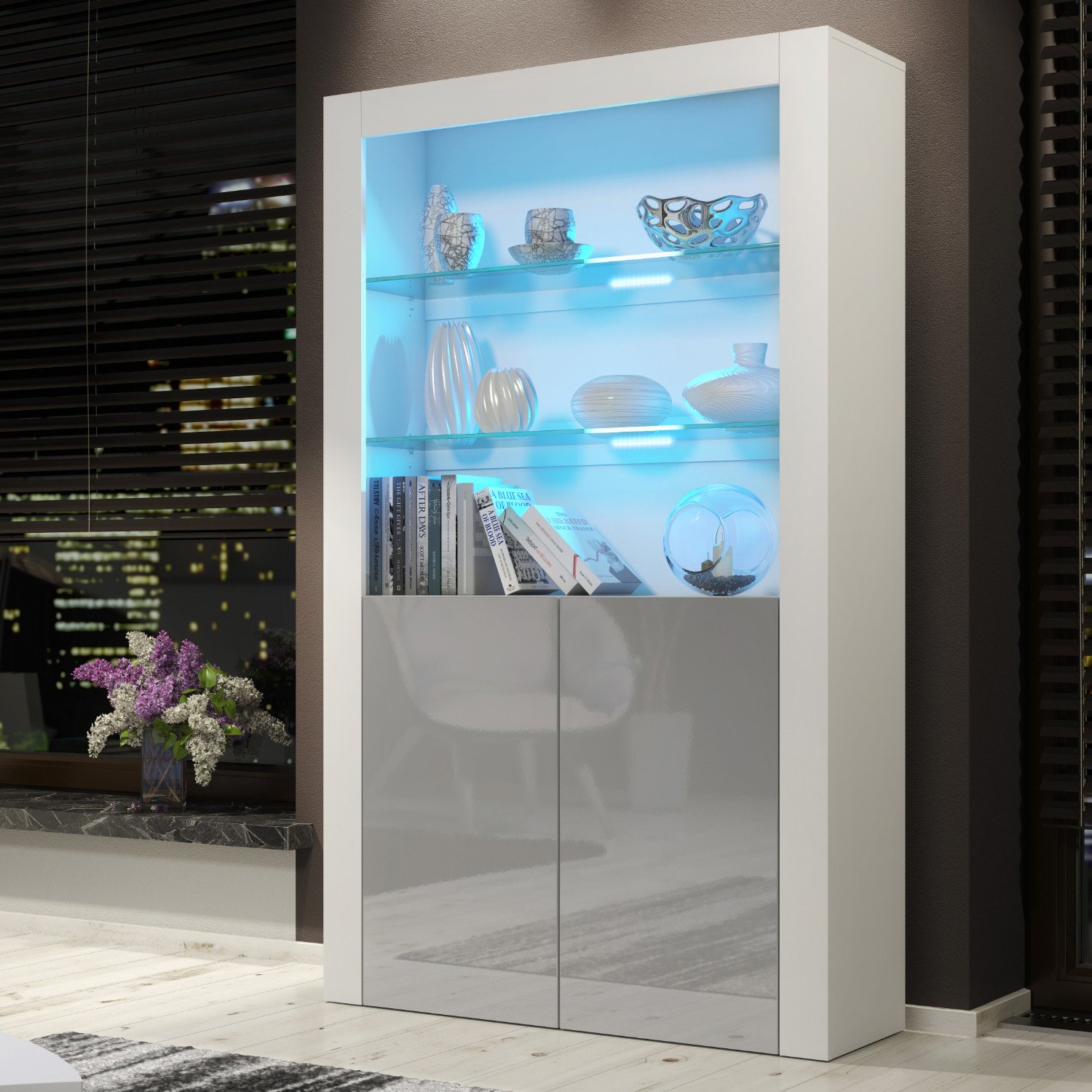 Witryna Spectrum 170cm ONE FURNITURE - Biały Laminat & Szary