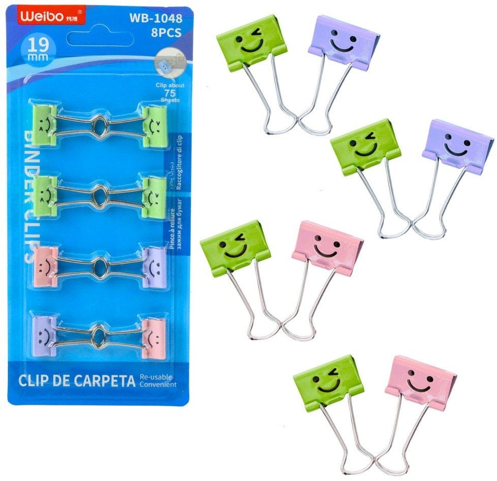 Zestaw Klipsów Spinaczy Biurowych Do Papieru Kolorowe Buźki 8szt 19mm