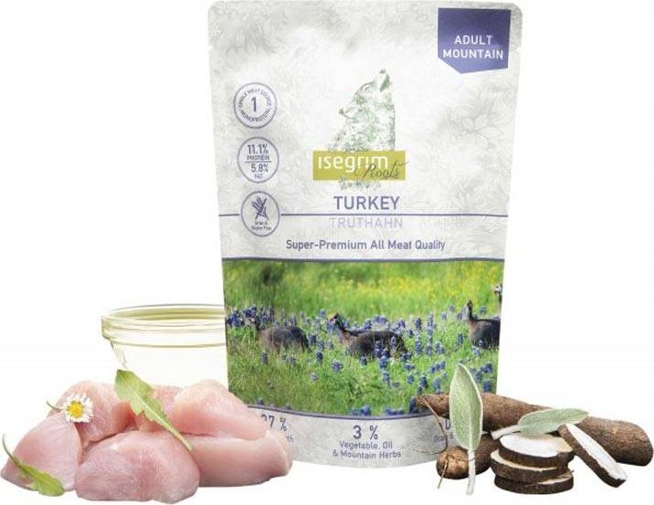 Isegrim Isegrim Turkey - mokra, monoproteinowa karma dla dorosłych psów, indyk z salsefią i ziołami górskimi, saszetka 410g