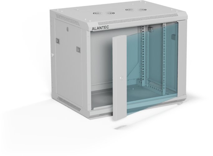 Szafa Alantec Szafa wisząca 19" 9U 600x450, drzwi szklane jednoskrzydłowe, tył osłona pełna demontowalna, osłony boczne pełne demontowalne zamykane na