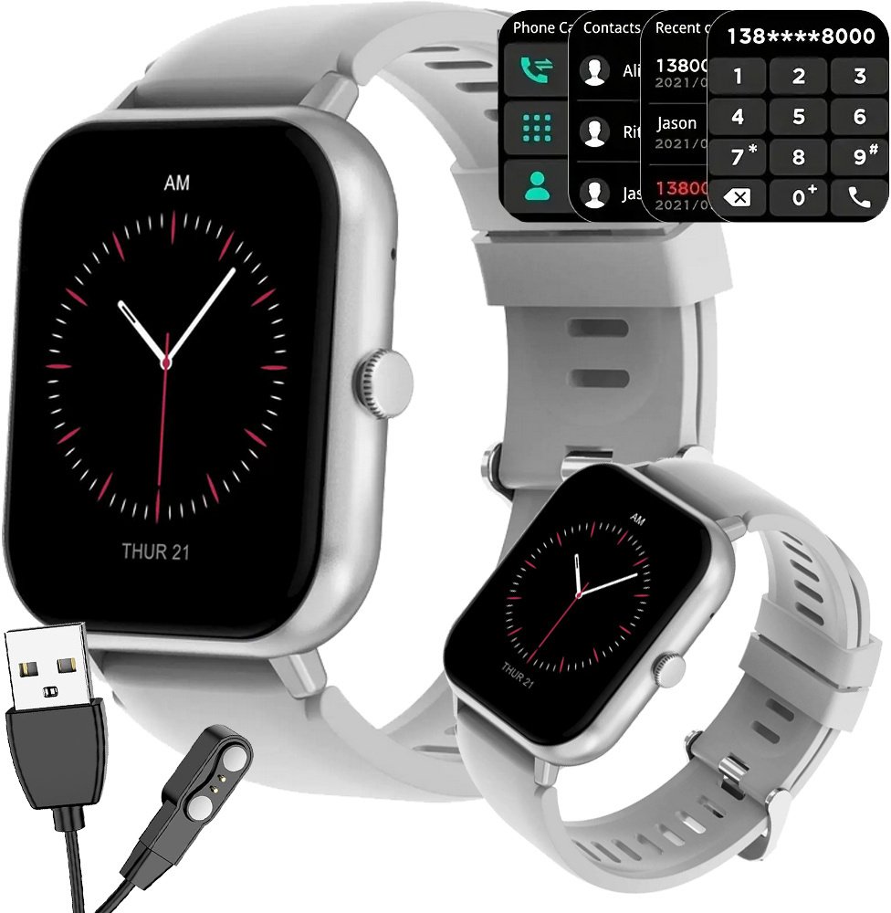 Smartwatch zegarek damski męski gumowy pasek sport bluetooth rozmowy szary