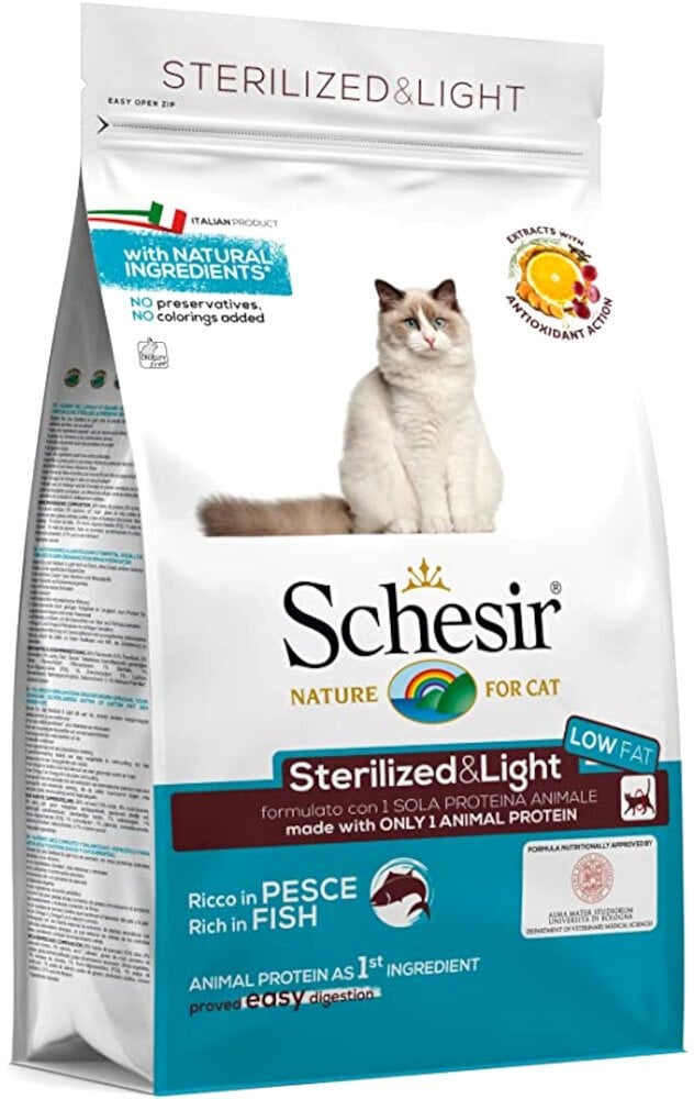 Schesir Sucha karma dla kota z rybami, 1,5 kg, worek, po sterylizacji i lekkostrawna