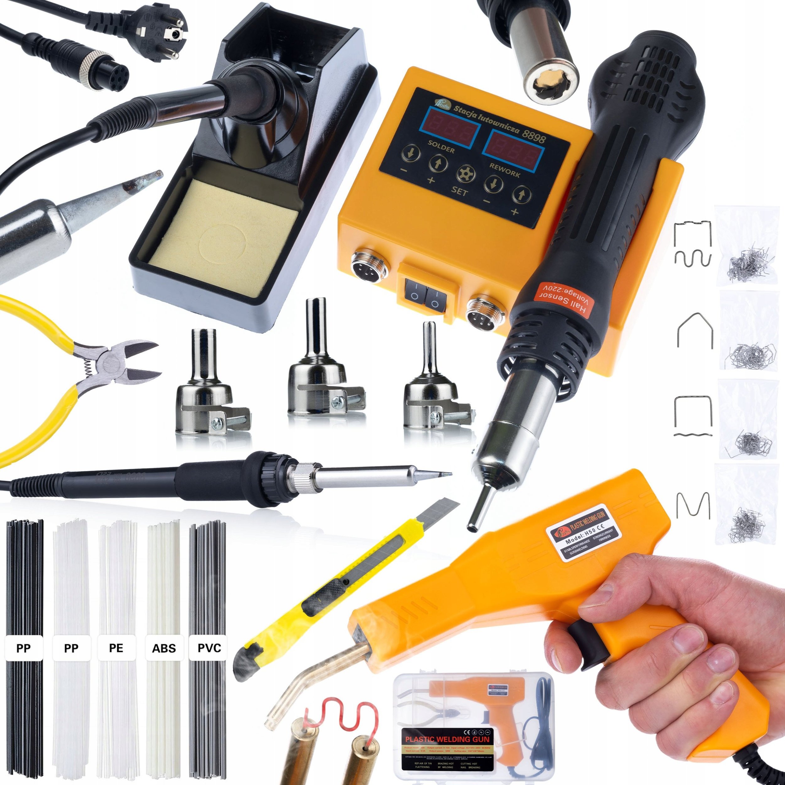 Rosfix SPAWARKA PLASTIKU 2W1 LUTOWNICA HOT-AIR MOC 660W ZSZYWKI WALIZKA 5 SPOIW