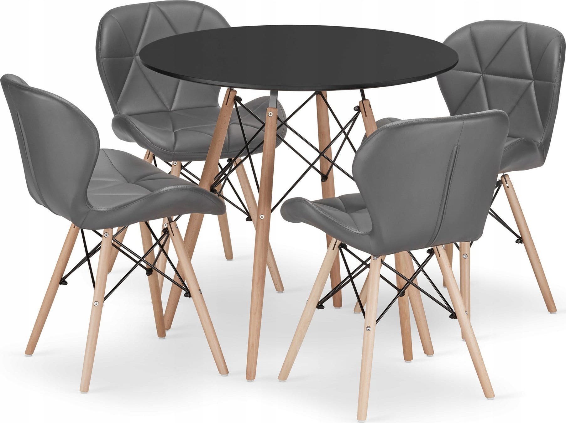 Leobert Zestaw stół okrągły TODI 80 czarny + 4 krzesła LAGO szare