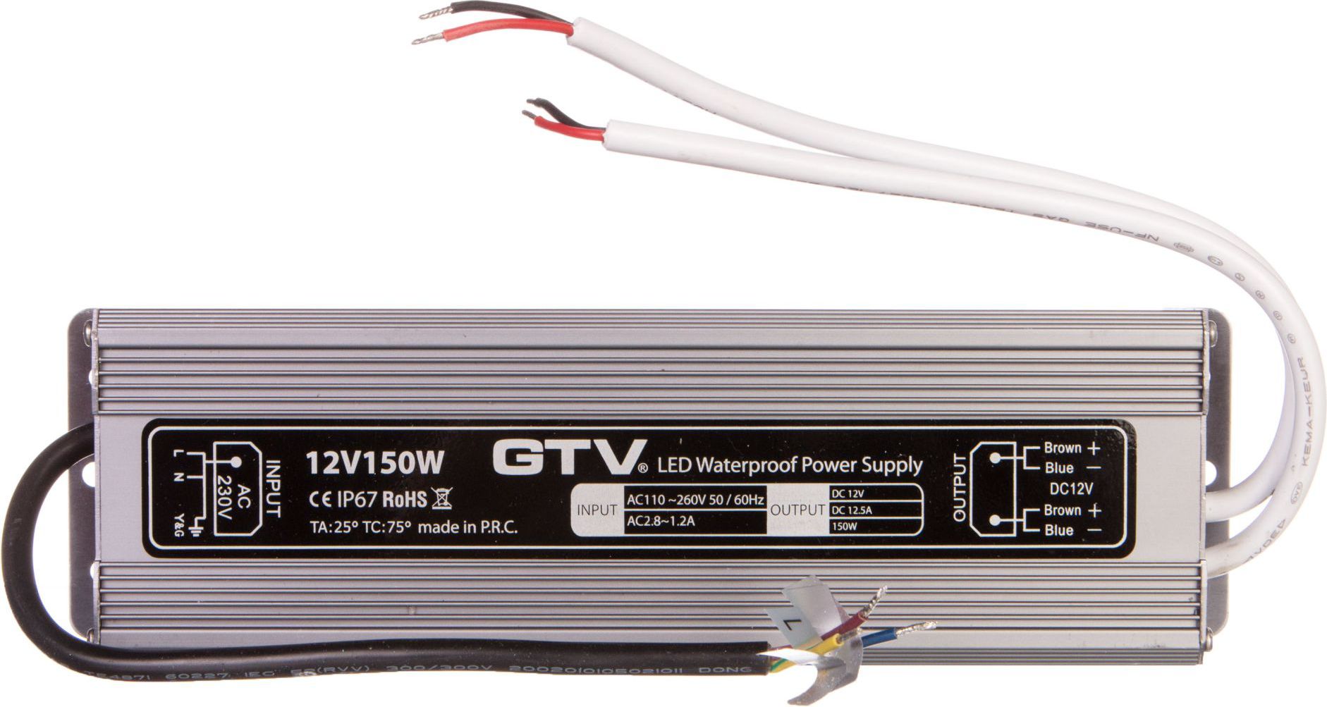 GTV Zasilacz LED wodoodporny 150W IP67 DC 12V (LD-WZA150W-NW)