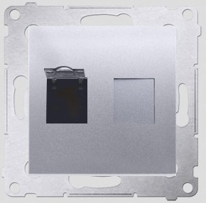 Kontakt-Simon Gniazdo komputerowe SIMON54 pojedyncze RJ45 kat.6 z przesłoną srebrne - D61.01/43