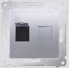 Kontakt-Simon Gniazdo komputerowe SIMON54 pojedyncze RJ45 kat.6 z przesłoną srebrne - D61.01/43
