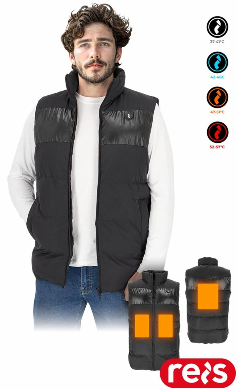 Pikowany męski bezrękawnik ochronny stójka ocieplany wodoodporne panele grzewcze 3 tryby powerbank USB A zamek błyskawiczny NOORVIK L