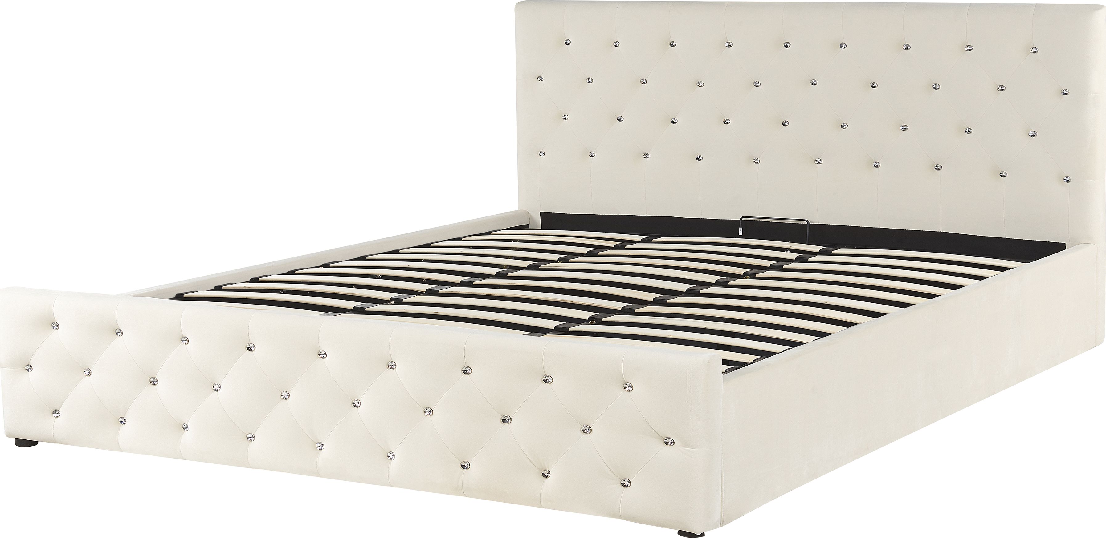 Beliani Łóżko z pojemnikiem welurowe 180 x 200 cm beżowe AMIENS