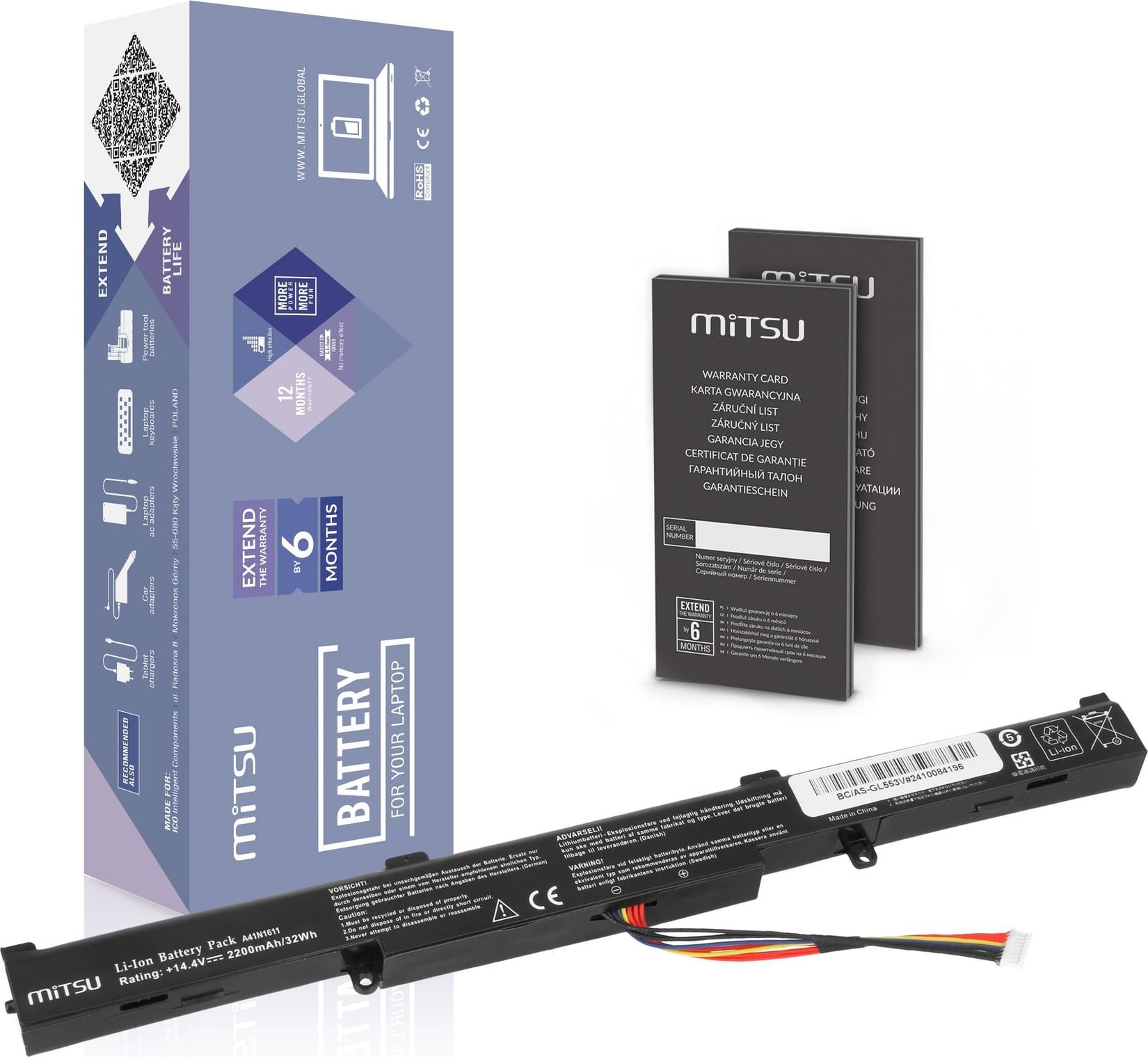 Mitsu Bateria do Asus ROG Strix GL553V, GL742V, GL752V