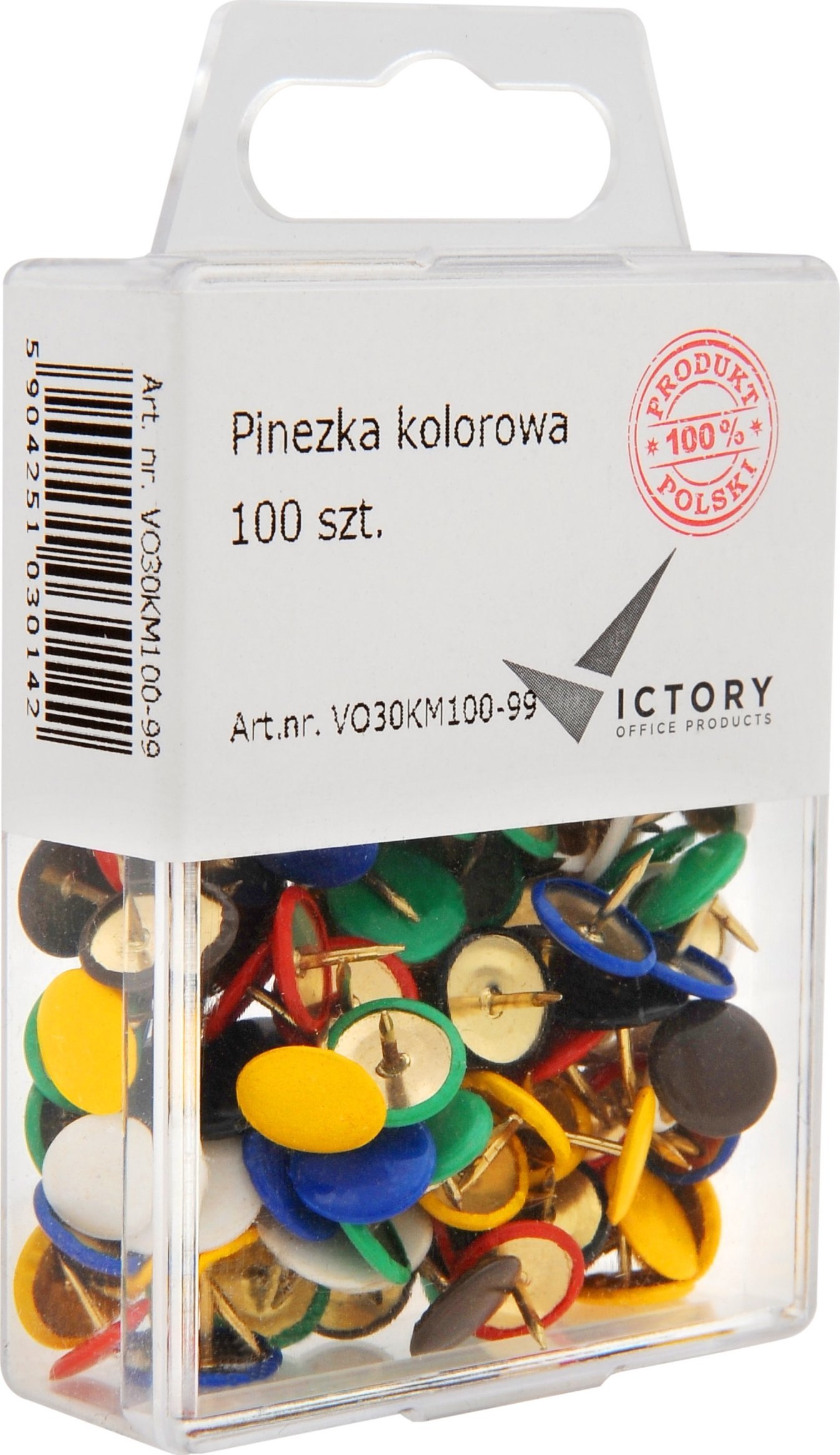Victory Office Product PINEZKI VICTORY OFFICE MIX KOLORÓW 100 SZT. POJEMNIK PLASTIKOWY ZAWIESZANY