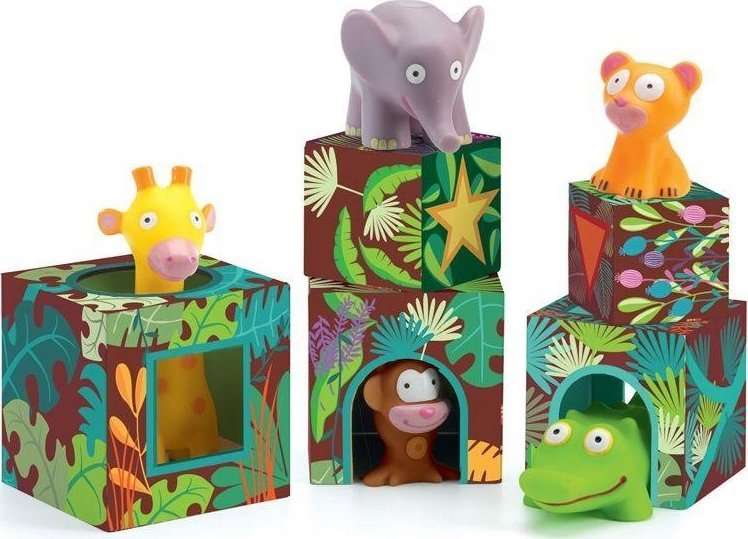 Djeco Djeco Kubų rinkinys su guminiais gyvūnais - Maxi Topanidžiunglės