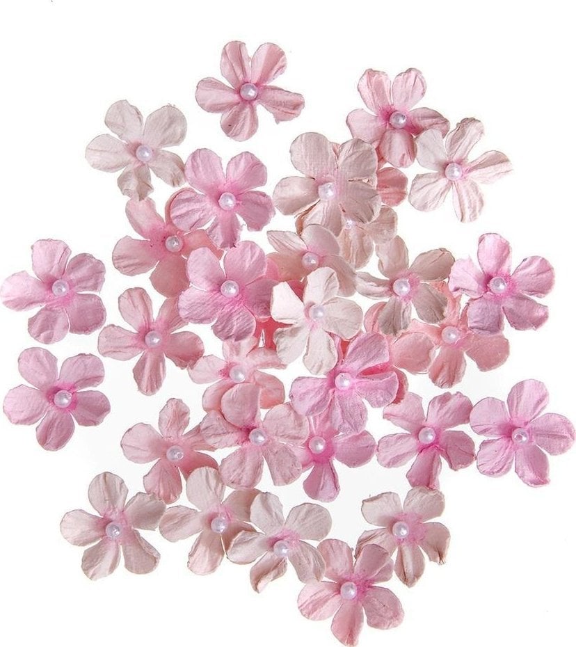 Kwiaty papierowe z perełką 2cm 32szt