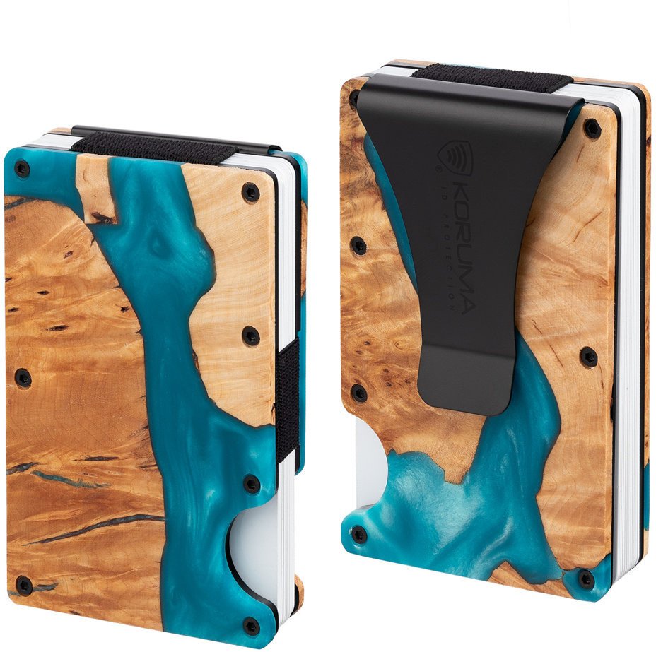 Aluminiowe etui z klipsem na karty kredytowe (drewno + turkusowa żywica) Uniwersalny