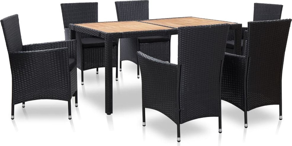 vidaXL 7 częściowy zestaw mebli ogrodowych z poduszkami, rattan PE, czarny (46024)