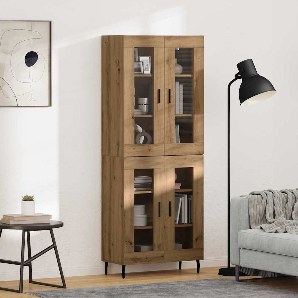 vidaXL Highboard 2 pcs Dąb rzemieślniczy Drewno inżynieryjne i szkło