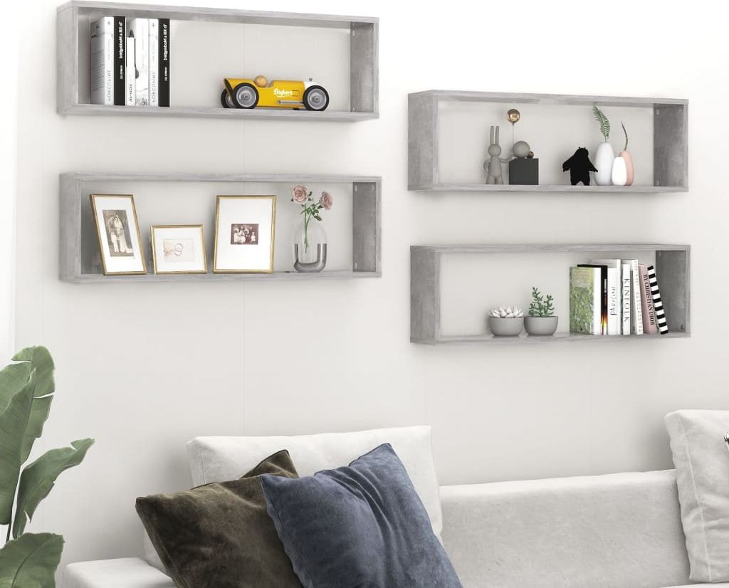 vidaXL Półki ścienne kostki, 4 szt., szarość betonu, 80x15x26,5 cm