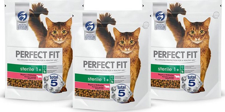 Perfect Fit (Sterile 1+) 3 x 750g Bogaty w wołowinę - sucha karma dla kotów po sterylizacji